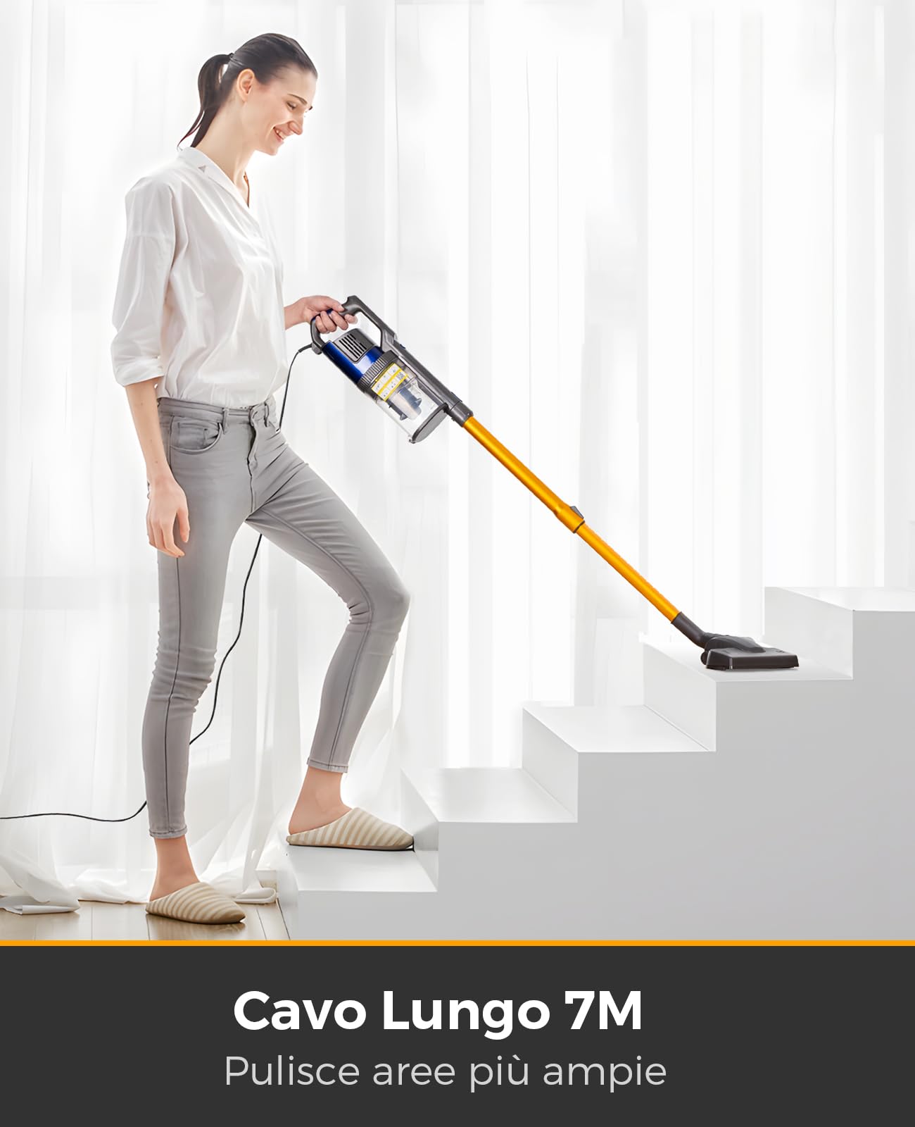 VACTechPro 60KPa/600W/7M Aspirapolvere con Filo,Scopa Elettrica con Filo | Aspirapolvere a filo con doppia impugnatura, cestino raccoglitore da 800ml