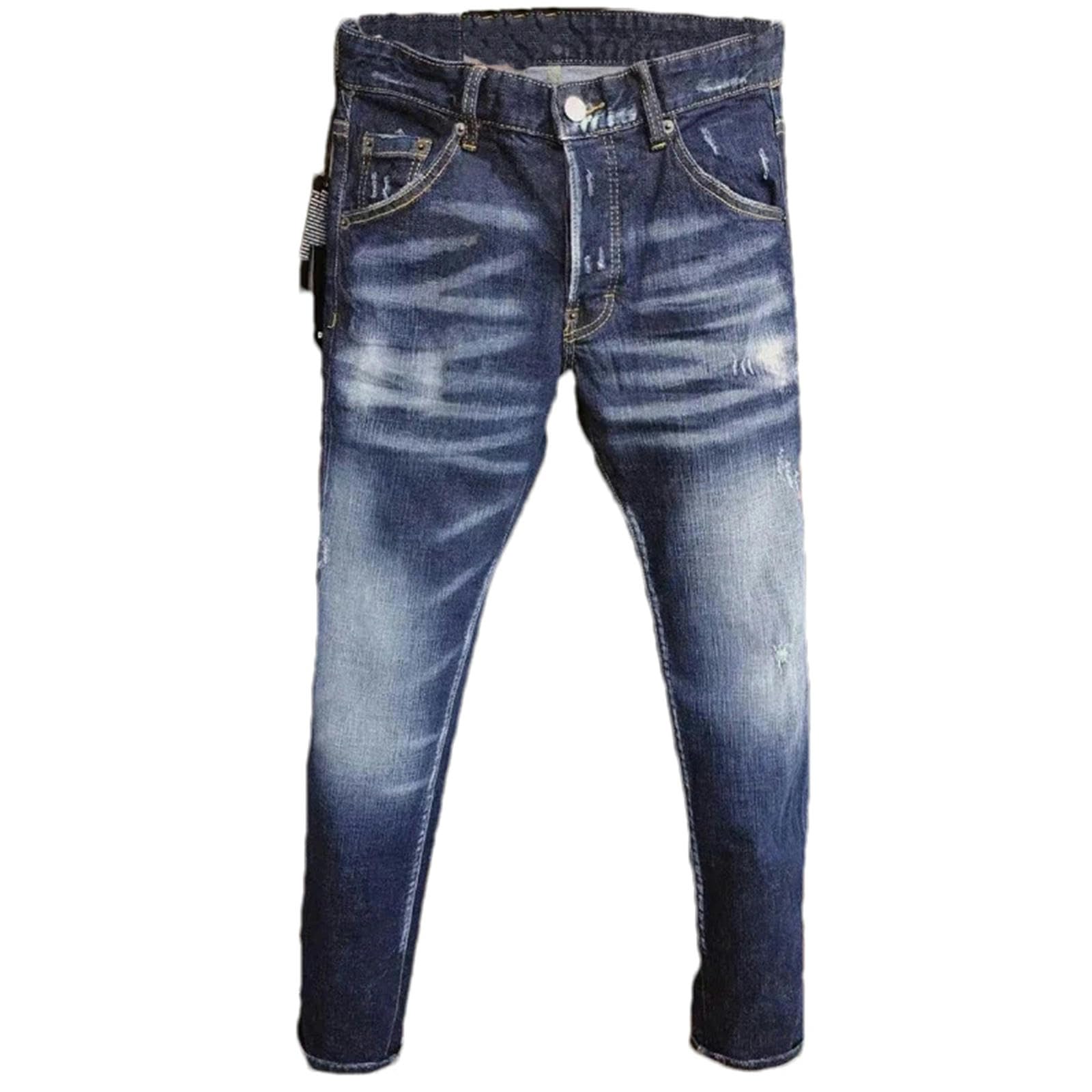 ZMIN Jeans strappati da uomo slim fit piccolo piede blu pantaloni jeans skinny elasticizzati maschili