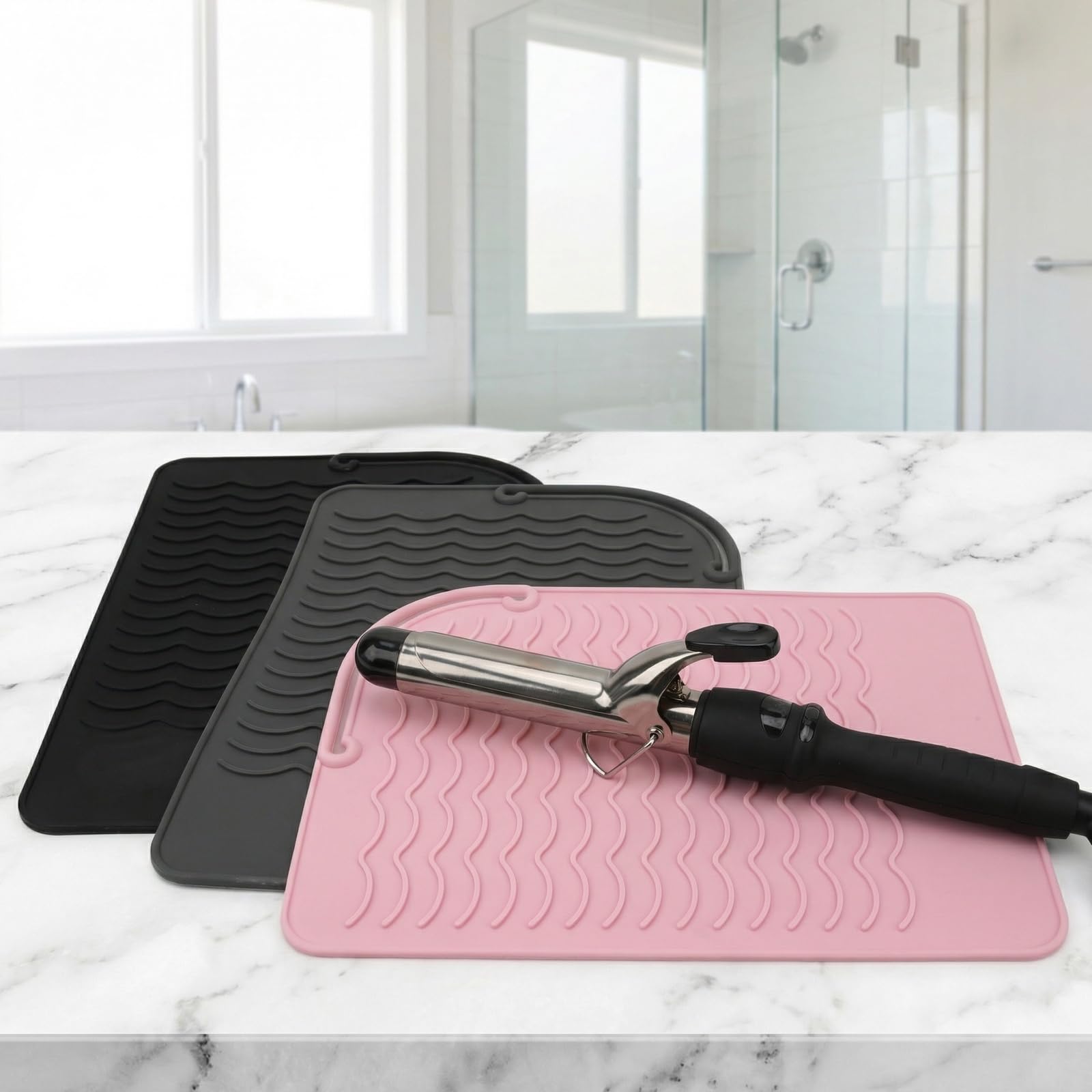 3 Piezas Alfombrilla de Silicona Resistente al Calor para Herramientas de Peluquería 21,8x16cm Ideal para Plancha, Tenacillas y Rizador Protección de Muebles, Portátil y Fácil de Almacenar — view 7