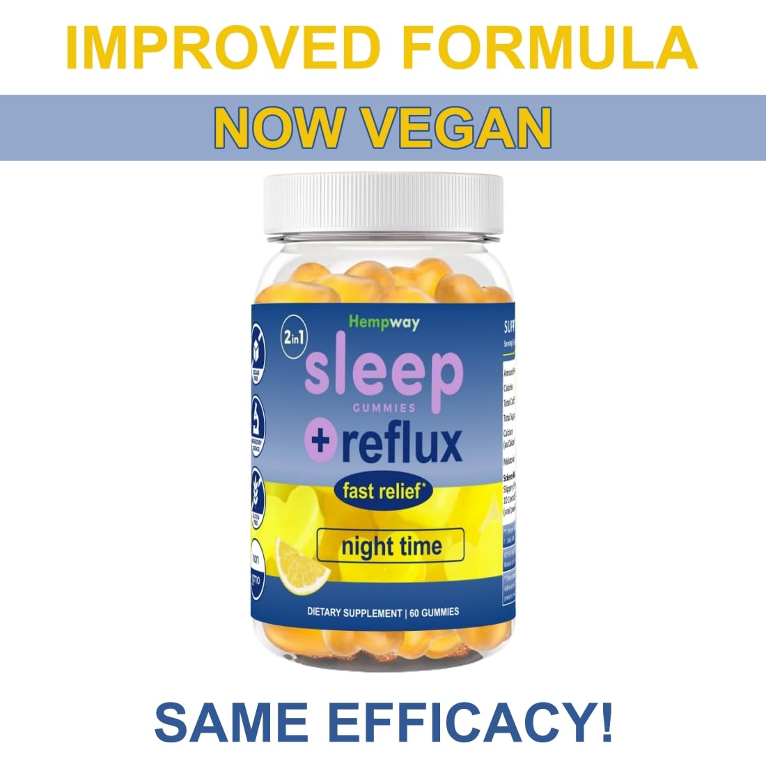 Acid Reflux Reducer Gummies | Fast Acting Anti Acid | 2 in 1 Sleep and Acid Reflux Relief Nighttime | clinically Studied Ingredients| Non-GMO Gluten Free Sugar Free | Lemon 60 Vegan Gummies — Amazon image 5