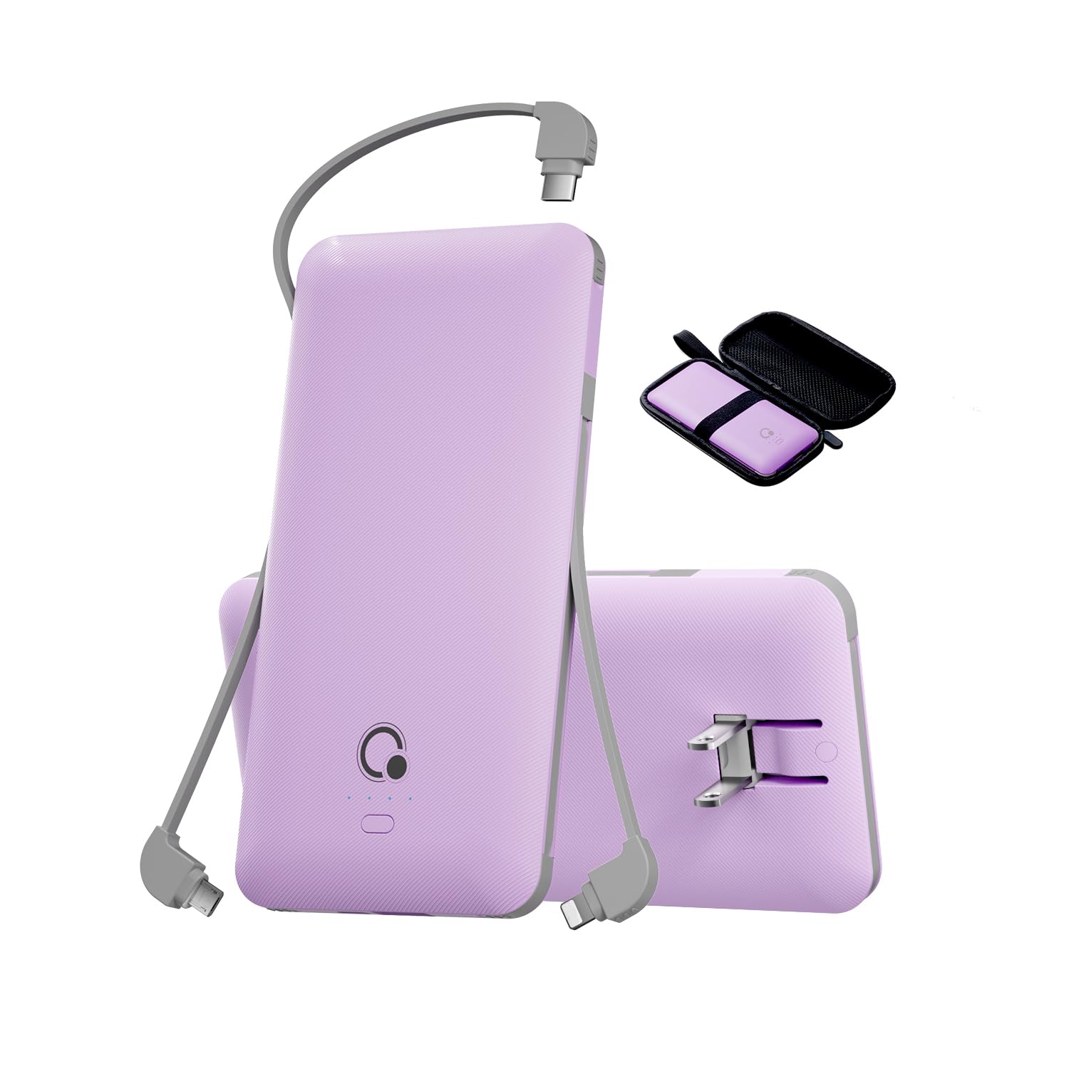 Q Batería externa de 10000 mAh, cargador portátil delgado, paquete de batería externa de 4 salidas con enchufe de pared de CA integrado, micro USB C, 3 cables compatibles con iPhone, Samsung, teléfono