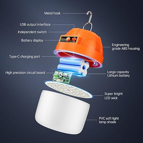 Miniatura 2 de Linterna LED portátil recargable, 3000 lúmenes, batería externa de 10000 mAh, luces LED para tienda de campaña, luz de campamento impermeable