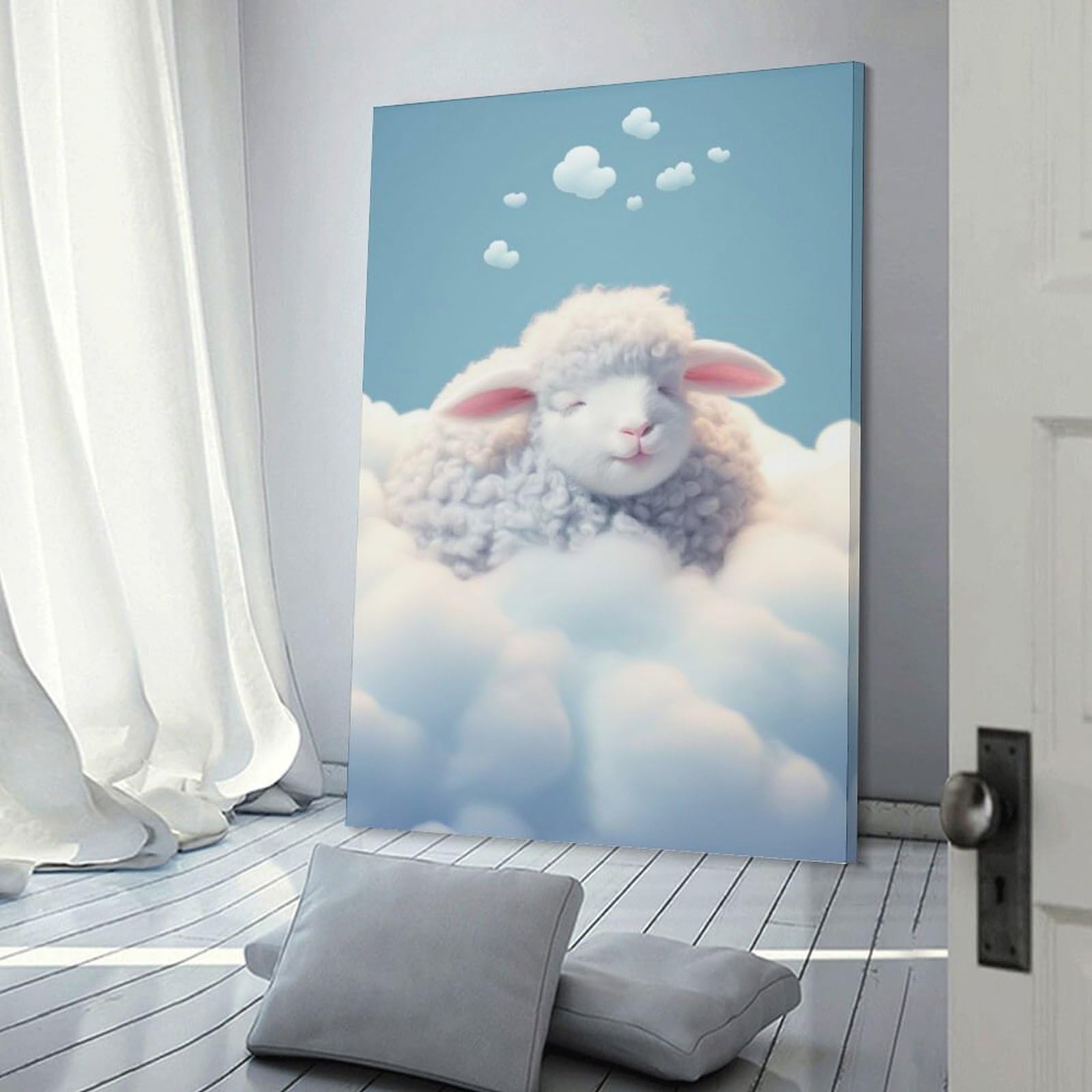 Junmoney Sheep Sleep Hanging Wall Art 16x24inch(40x60cm), for New Homes, Bedrooms Or Workspaces, Thoughtful Wall Decor for Art Lovers