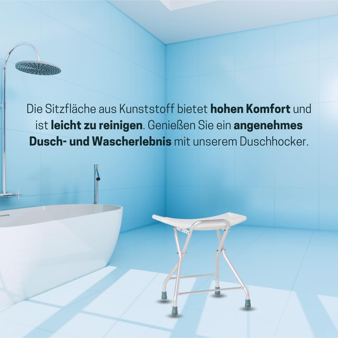 Duschhocker, höhenverstellbar, rutschfest, abfließend, Sitzfläche gewölbt, für Dusche und Badewanne, weiß (12623)