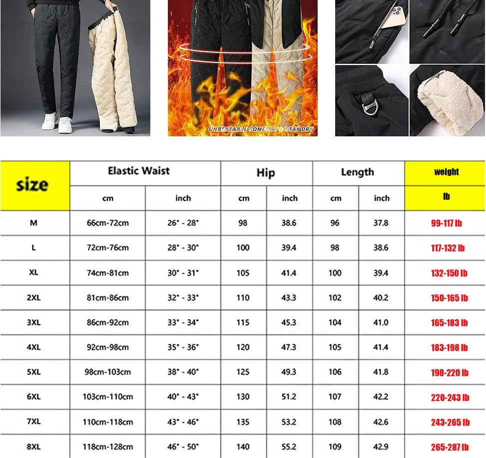 FleeceActive – Unisex Fleece-gefütterte wasserdichte Hose, leichte Schnee-Trainingshose, Unisex Fleece-gefütterte wasserdichte Hose, Schwarz , L