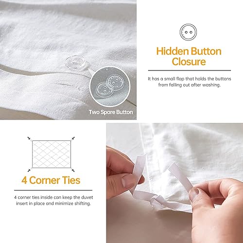 Miniatura 6 de Simple&Opulence Juego de funda de edredón de 3 piezas de lino francés, color liso, ultra suave, juego de cama de lujo con 2 fundas de almohada.,