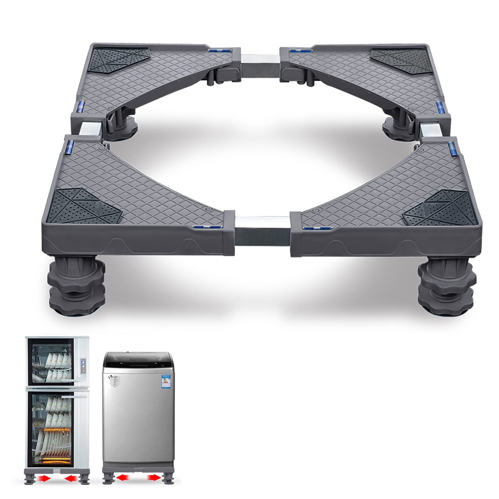 Aufun Wasmachine verhoger, onderstel voor wasmachines, multifunctionele en verstelbare meubeldrager voor droger, wasmachine en koelkast (44-75 cm), 8 poten 4 wielen