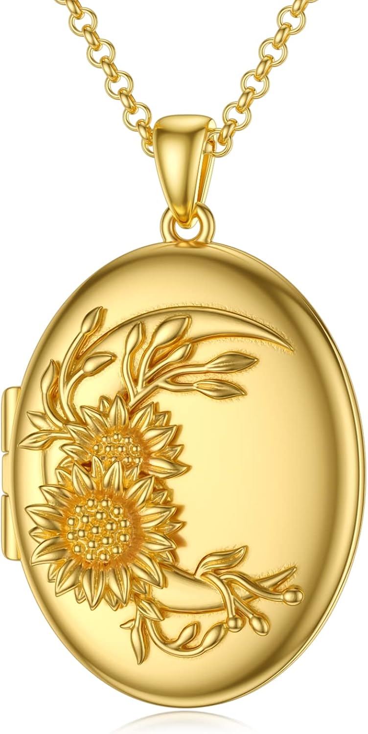 SOULMEET Medallón ovalado chapado en oro macizo de 10 quilates de 14 quilates de 18 quilates que sostiene imágenes, medallón ovalado personalizado