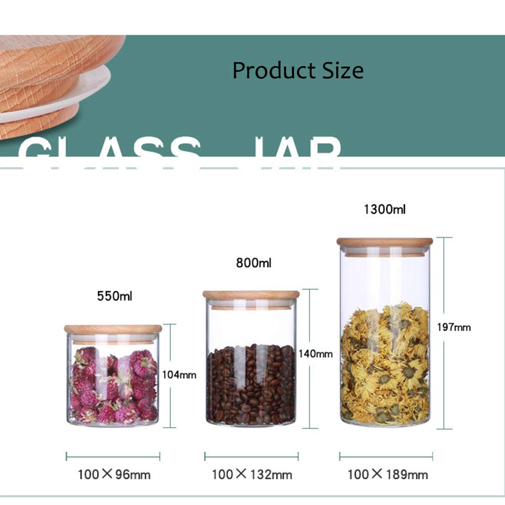 Caja Tarros Almacenamiento, Juego de 3 Recipientes de Cristal para Alimentos con Tapas de Bambú, Aptos para Horno, Microondas, Congelador y Lavavajilla Saludable, Transparent