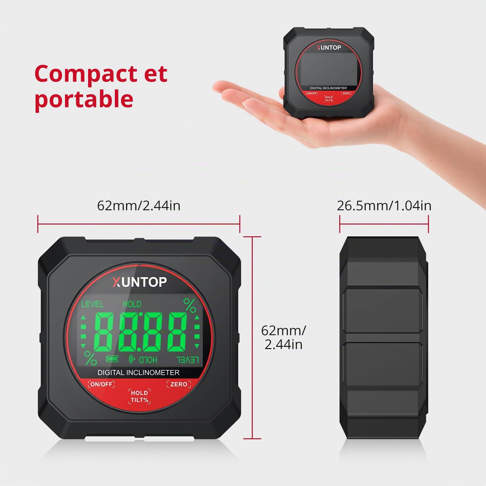 XUNTOP Inclinomètre Numérique Tactile LCD - Niveau Digital Magnétique Haute Précision 0.05° avec Écran Sensible au Toucher, Fonction ZERO et Mesure Relative, pour Menuiserie, Bricolage, Construction
