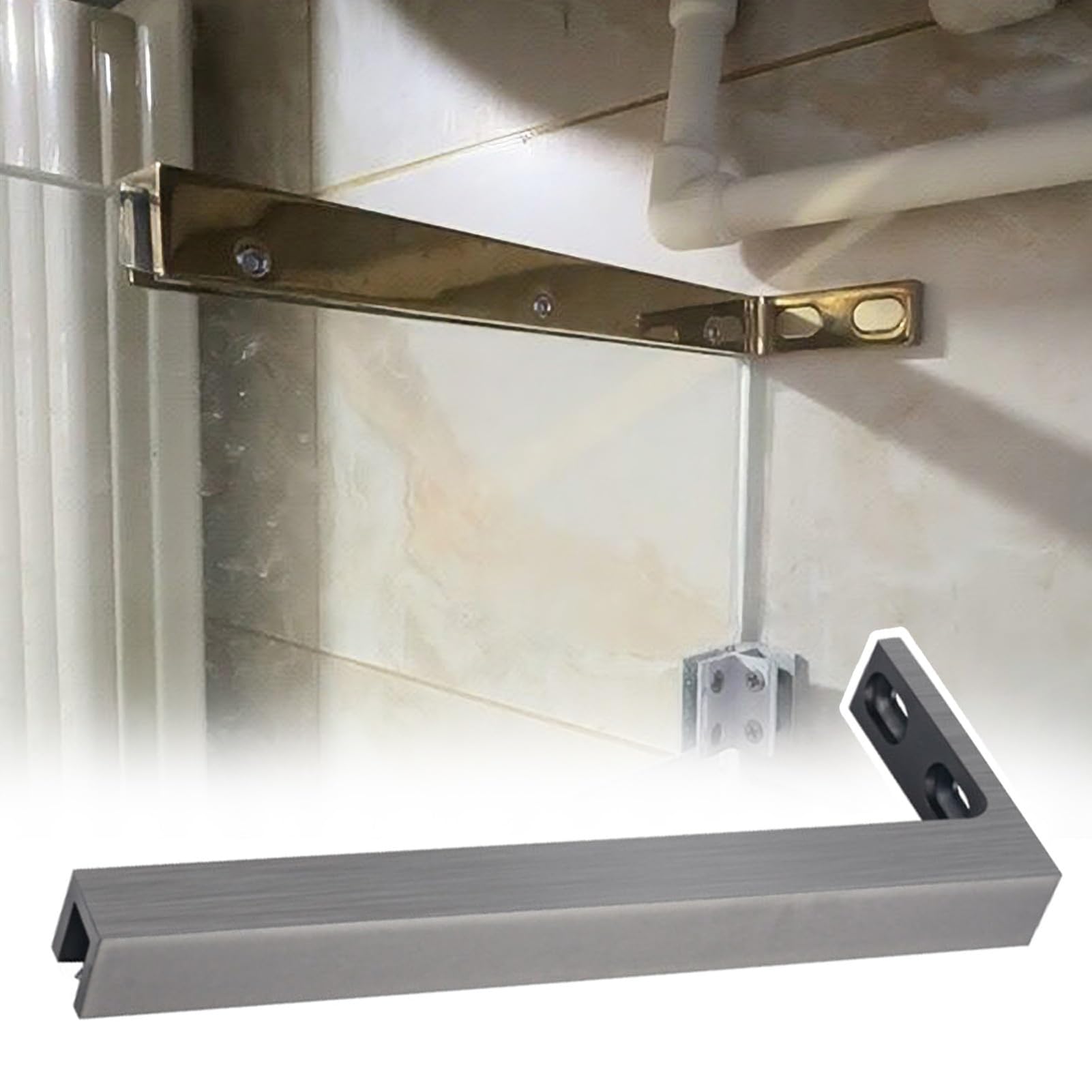 Barra de soporte fija de acero inoxidable para panel de vidrio de ducha, soporte estabilizador impermeable para baño/cocina/baño, 10 pulgadas (L-24 cm, plateado)