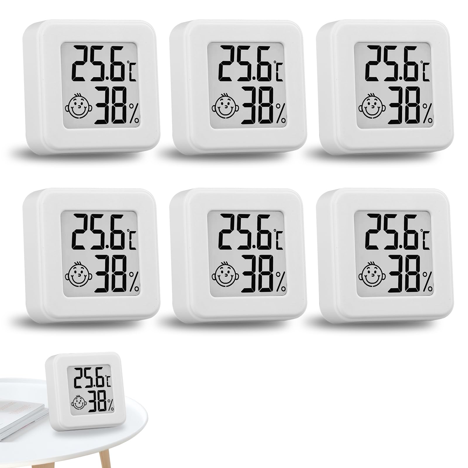 Thermomètre Hygromètre Intérieur Numérique Lot de 6, Mini Thermomètre Digital Haute Précision, Moniteur Température Humidité pour Chambre Bébé, Bureau, Salon, Cave, Serre, Cave à Vin (Blanc)