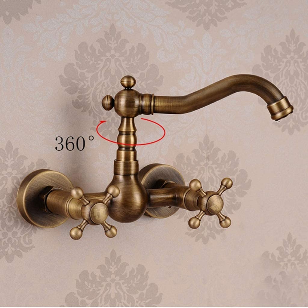 Rubinetto per lavello da Cucina, Miscelatore a Doppia Leva con beccuccio Girevole, con Struttura in Ottone Massiccio, Rubinetto Moderno da Incasso a Parete.
