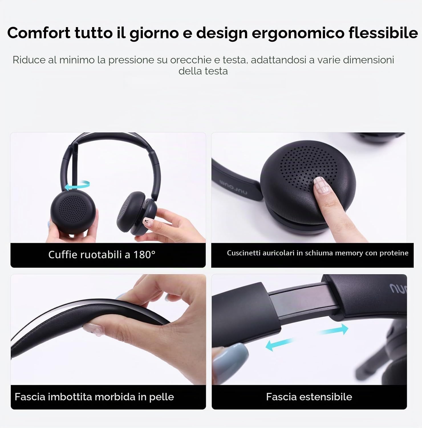 Nuroum HP31-DU(2nd Gen) Cuffie con Microfono Bluetooth, Cuffie Wireless ENC a Cancellazione di Rumore con Stazione di Ricarica, Dongle/USB-A&C/Bluetooth, Confortevole 45H Lavoro per Lavoro/Chiamate