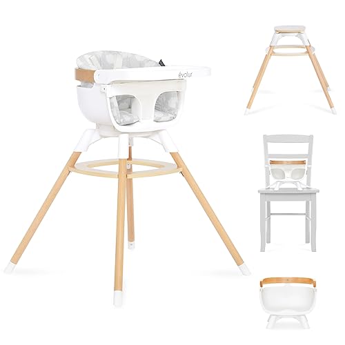 Miniatura 1 de Evolur Ann Beechwood Trona 4 en 1  Rotación de asiento 360  Asiento elevador  Silla de piso  Silla de taburete  Arnés de seguridad de 5 puntos  Gris