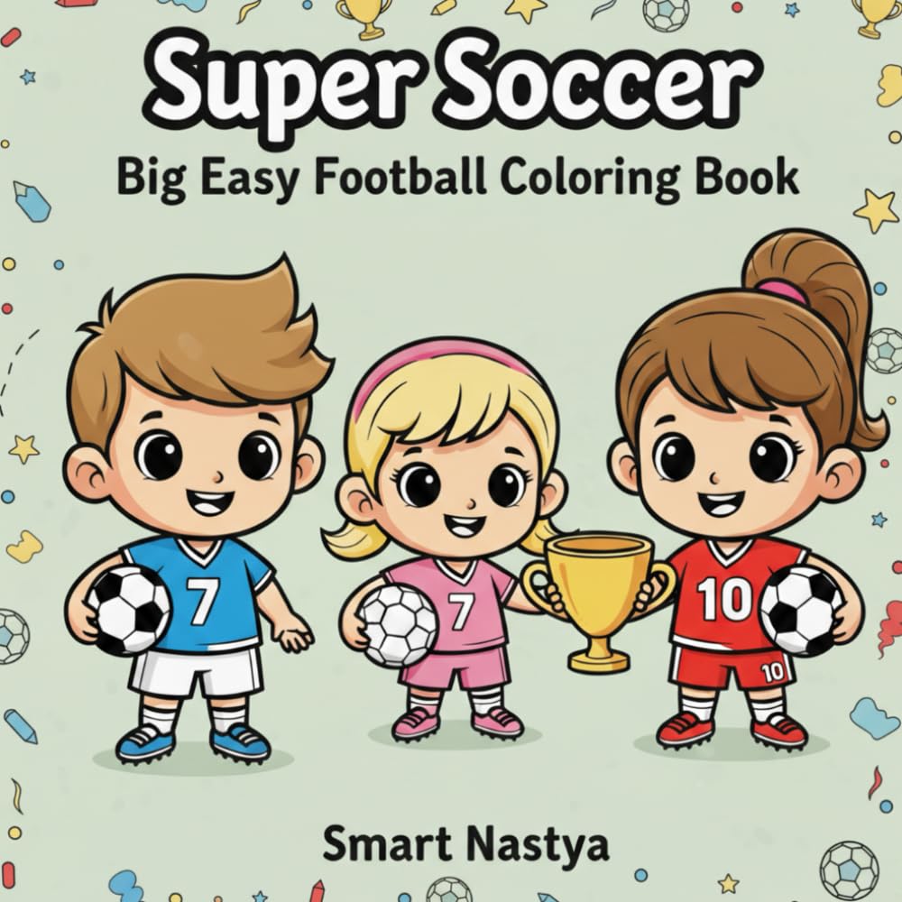 Super Soccer: Easy Football Coloring Pages for Boys & Girls Ages 4-8 | Cute Soccer Players, Goal Scenes, Trophies & Fun Sports Activities for Kids