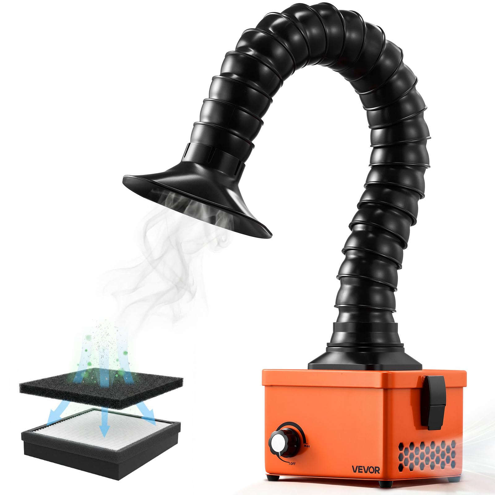 VEVOR Solder Fume Extractor, 40W Brushless Soldering Smoke Absorber with 2-Stage Filters & Adjustable Airflow, 80 m³/h Strong Suction Compact Desktop