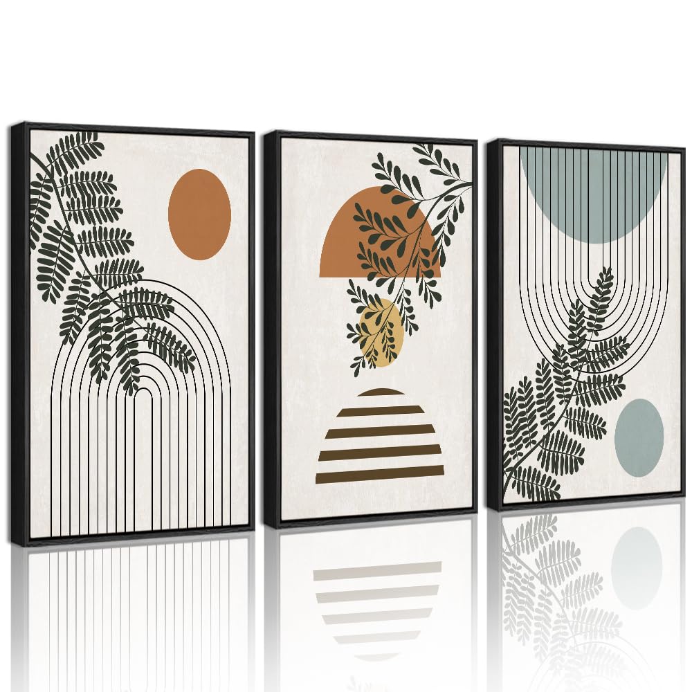Drsoum Botanical Boho Wall Art Framed Modern Plant Leaf Bohemian Wall Decor Abstract Geometry Lines Prints Ready to Hang 11x14in Black Framed