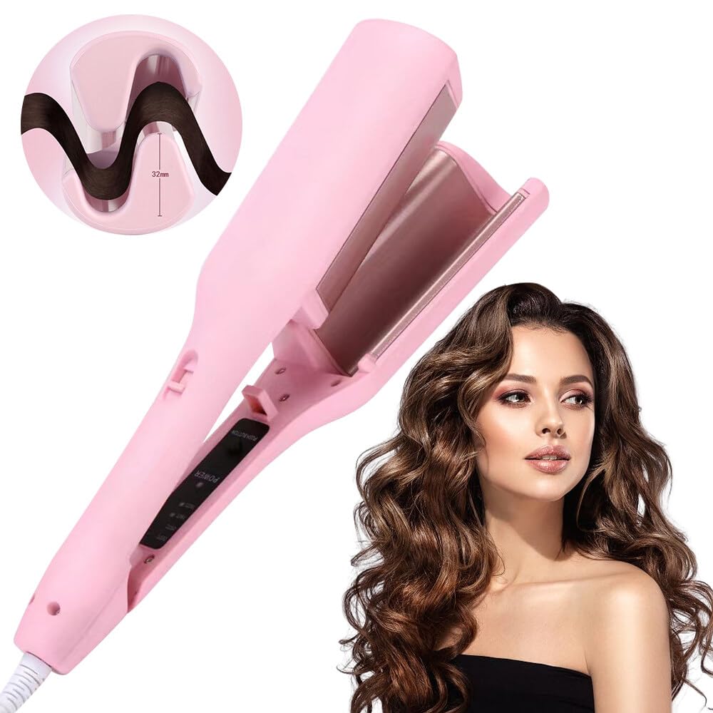 HOVCEH Rizador Pelo Ondas 32mm, Rizador de Pelo, Planchas Rizadoras de Pelo, Ondulador de Pelo de Cerámica Temperatura Ajustable 160°C y 220°C, Ondas Instantáneas