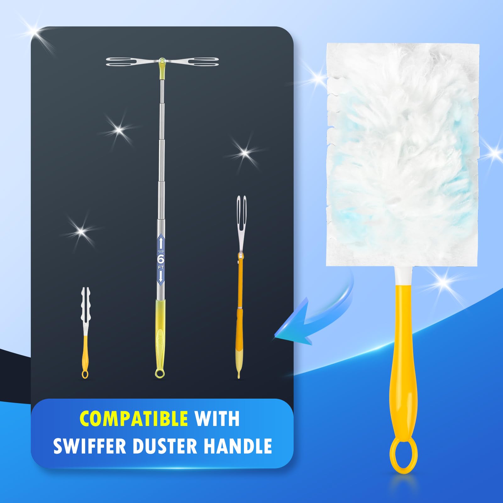 50 Count 180° Multi-Surface Feather Duster Refills Compatible with Swiffer Duster Handle, Heavy Duty Duster Replacement with 1 Handle