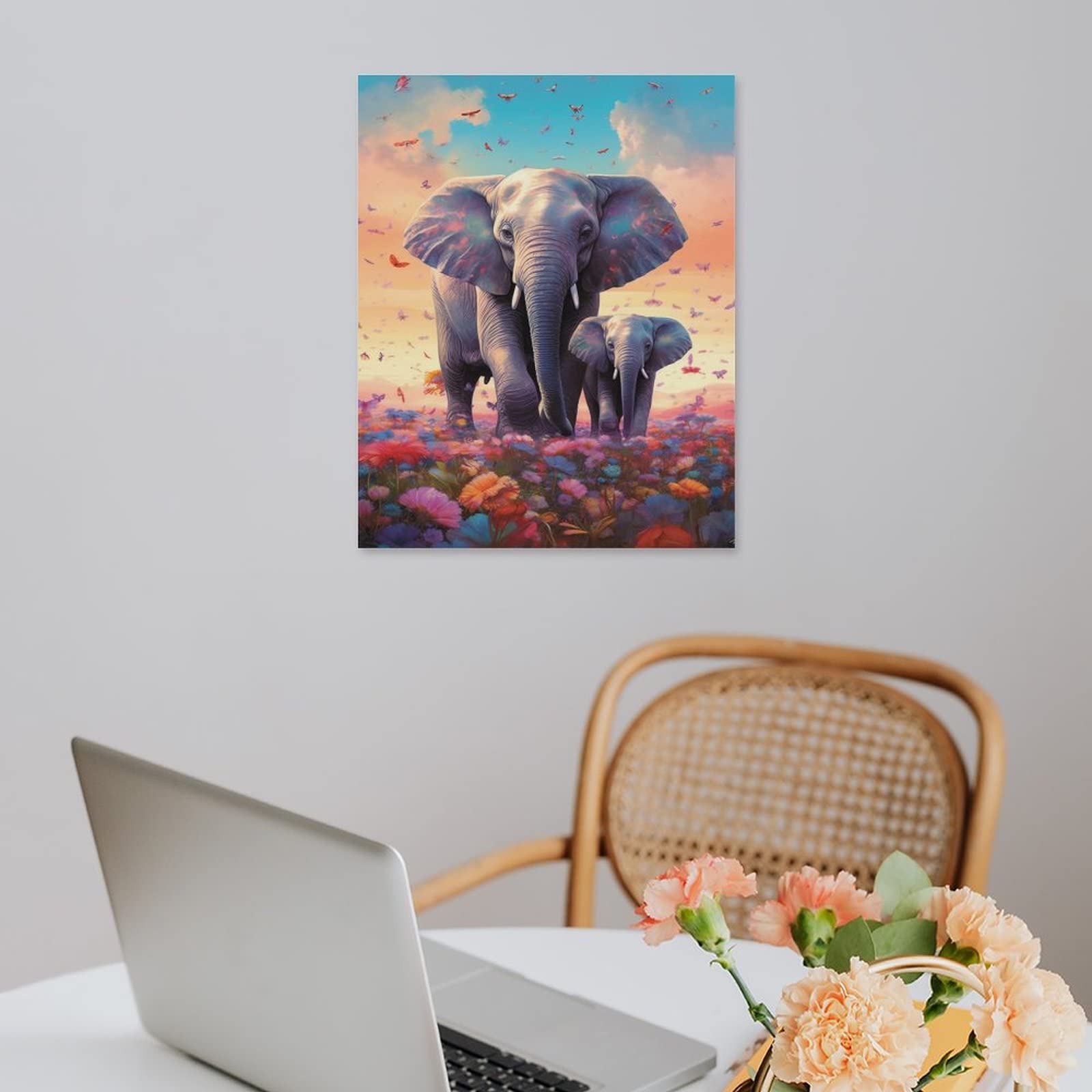 Amazon.co.jp: 絵画 ゾウの家族 インテリア 絵画 動物イラストアート