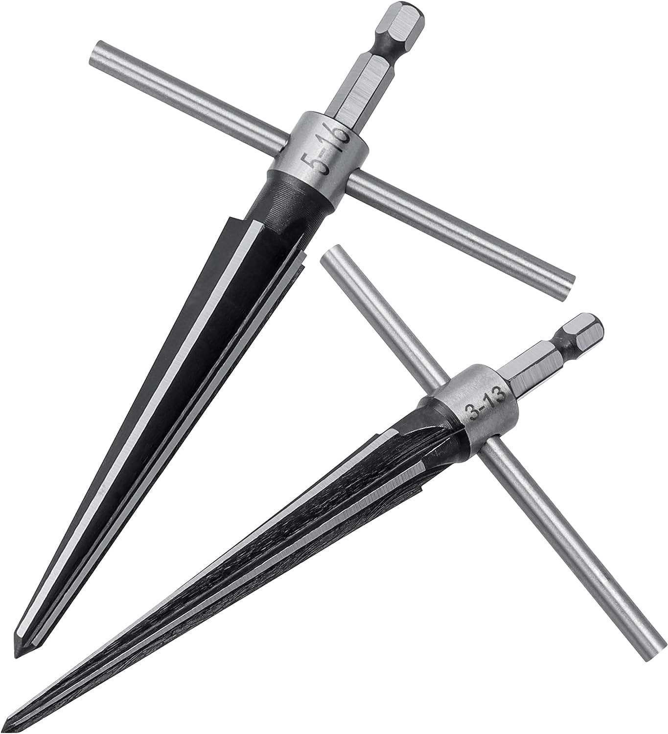 Treki 2pcs Escurridor Cónico Escariador Hexagonal Cónico de Mano en Forma de T 3-13mm 5-16mm Escariador Manual de Cono con Vástago Hexagonal para Agujeros Herramienta de Molinillo Cónico