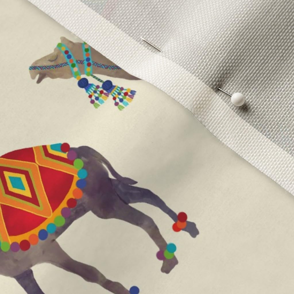 Spoonflower Fabric - Exotic Desert Animal Camel Pom Poms Tassels Whimsical Maximalist Printed on Upholstery Velvet Fabric Fat Quarter - Upholstery Home Decor Bottomweight Apparel