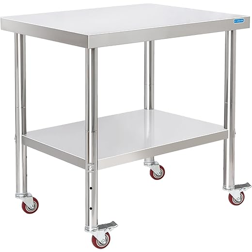 Stainless Steel Table for Prep & Work with 4 Caster Wheels with Adjustable Undershelf 24 x 30 NSF Metal Commercial Kitchen Worktable for Restaurant Home Outdoor