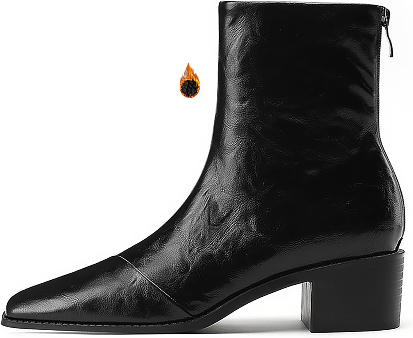 Women's Chunky Heel Back Zipper Dress Ankle Boot Fashion Square Pointed Toe Mid Block Heel Non-Slip Fall Winter Short Booties for Office Work