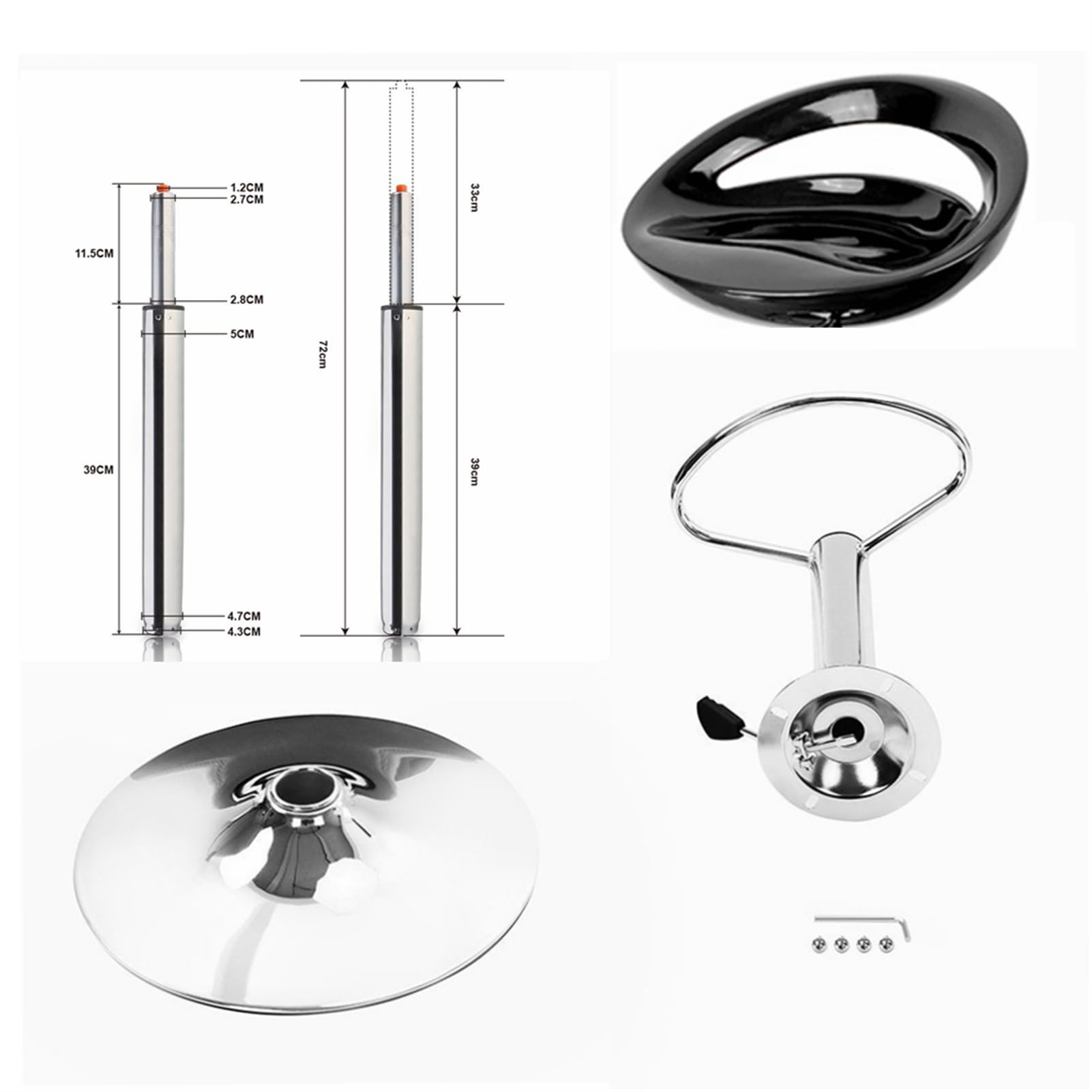 homewell Barhocker 4er Set, Sitz aus ABS-Kunststoff, Drehbare Barhocker Höhenverstellbar 55 bis 75 cm, Metall Basis aus Edelstahl mit Fußstütze (4, Black)