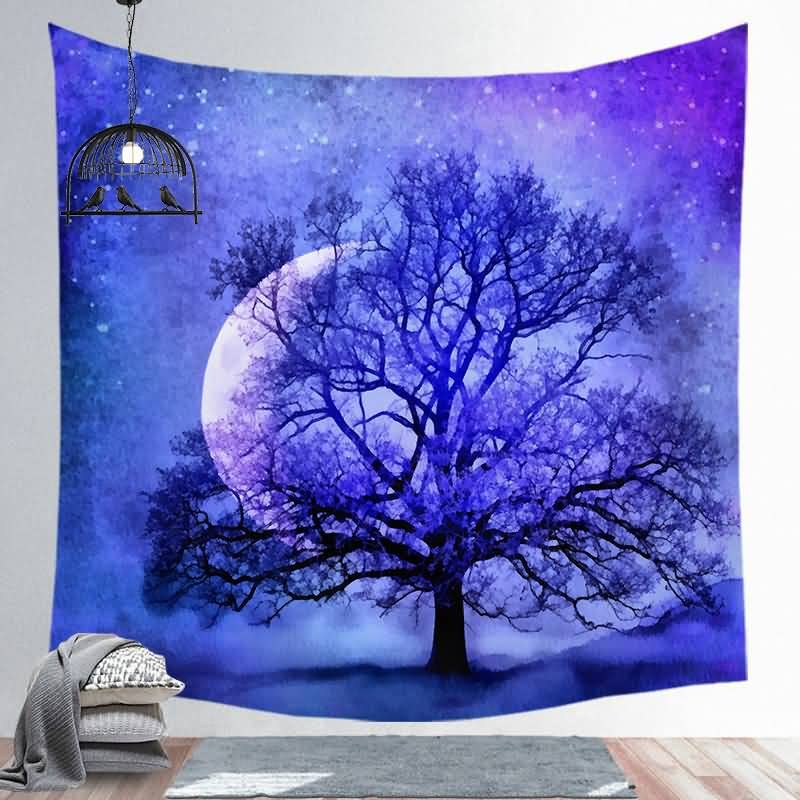EHOMERY Tapestries Spiritual For Bedroom Funny And Trippy Purple Treetop Moon Tapestry Kit Small Wall Hanging Blanket Living Room Art Décor 150X150Cm