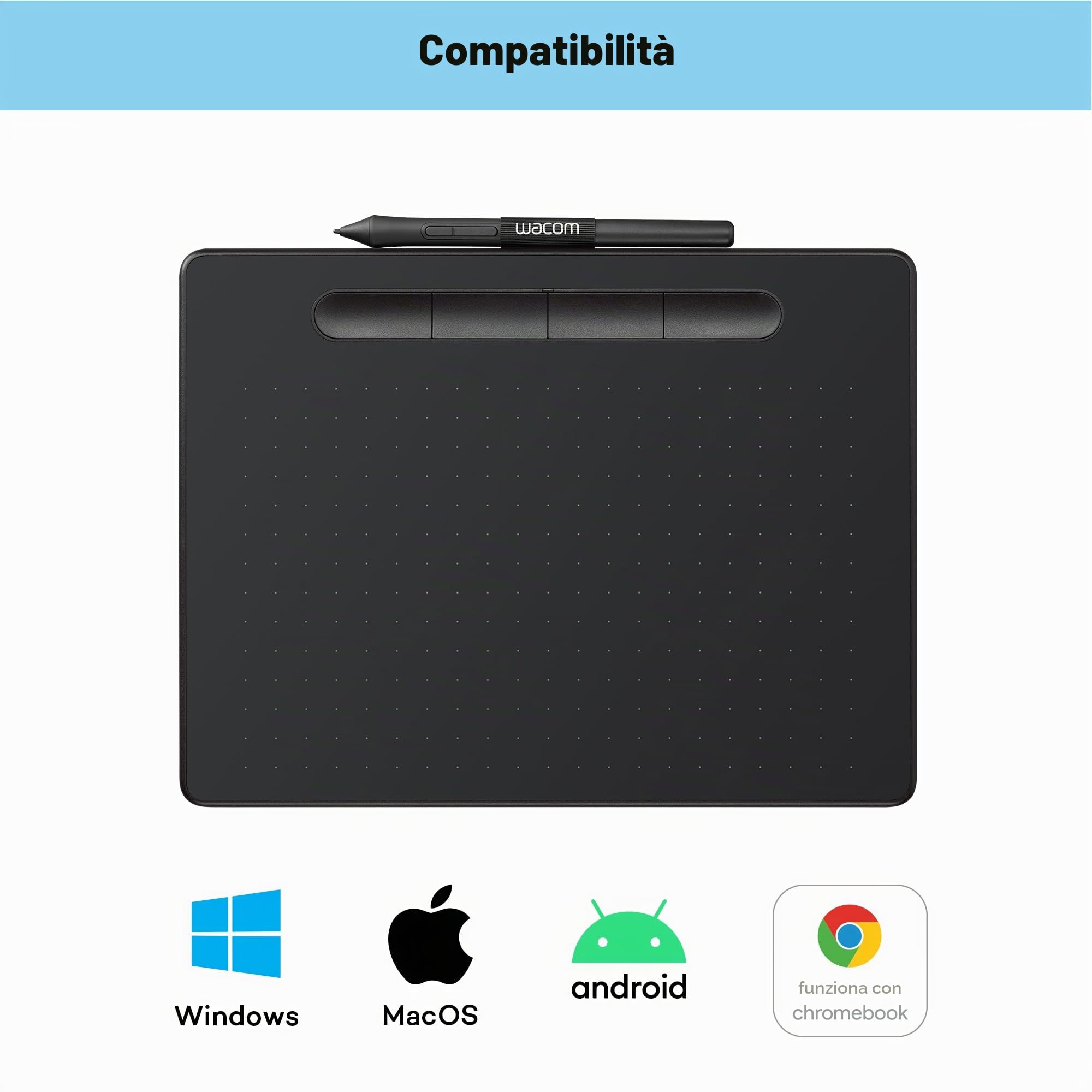 Wacom Intuos Medium Tavoletta Grafica – Tablet con Penna per Dipingere, Disegnare ed Editare Foto con penna sensibile alla pressione, Adatta per l’Home Office e l’E-Learning, Nero