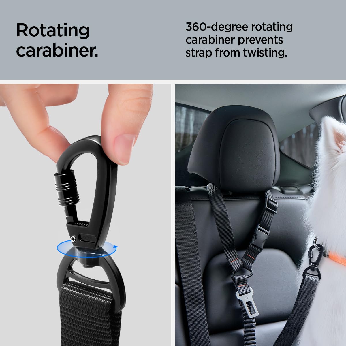 Spigen 2 in 1 Car Seat Belt Tether for Dogs (Headrest & Seatbelt Buckle) | High-Strength Heavy-Duty Strap | Adjustable Anti-Shock Bungee Leash - image 5