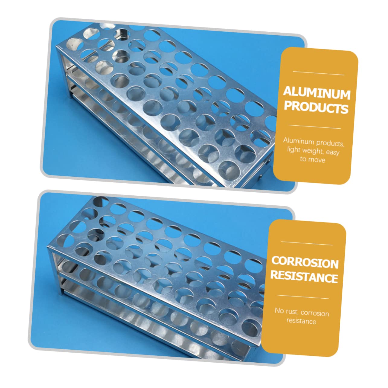 Support Surface Polie Lisse en Aluminium Argenté pour Tubes à Essai Cadre Rigide 40 Trous pour Laboratoires et Entreprises Industrielles