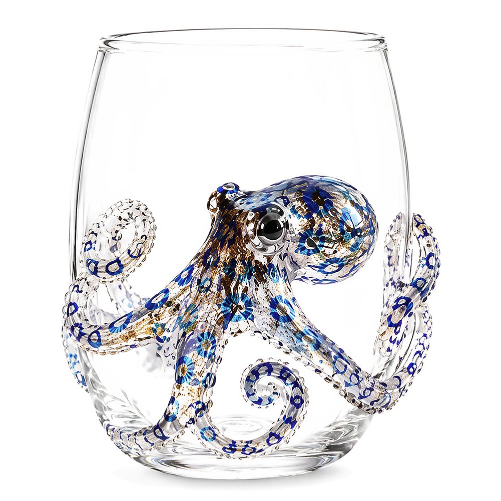 3D Ocean Themed Stemless Glassware Handcrafted Marine Animal Bar Glasses