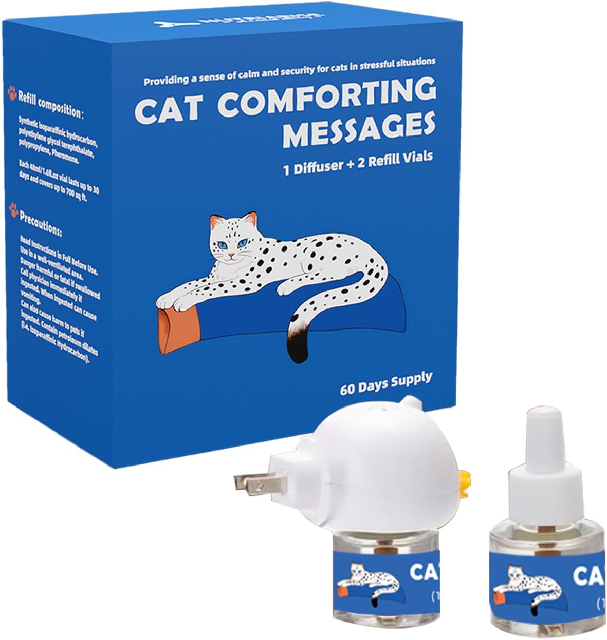 Cat Calming Pheromone Diffuser with 2 Refills - Stress & Anxiety Relief for Cats - Reduces Fighting, Spraying, Scratching - Relaxation & Comfort Solution - Fits All Cat