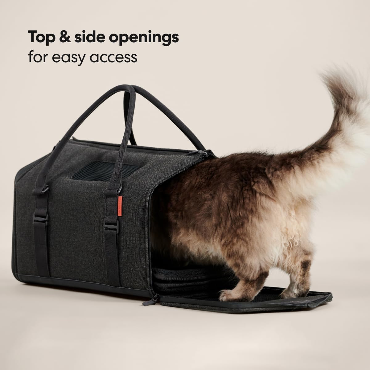 Tuft + Paw Porto Modern Cat Carrier, Soft-Sided Designer Cat Carrier for Large Cats up to 30lbs, Water Resistant, Airline Compliant, Soft-Faux Shearling Interior (Charcoal)
