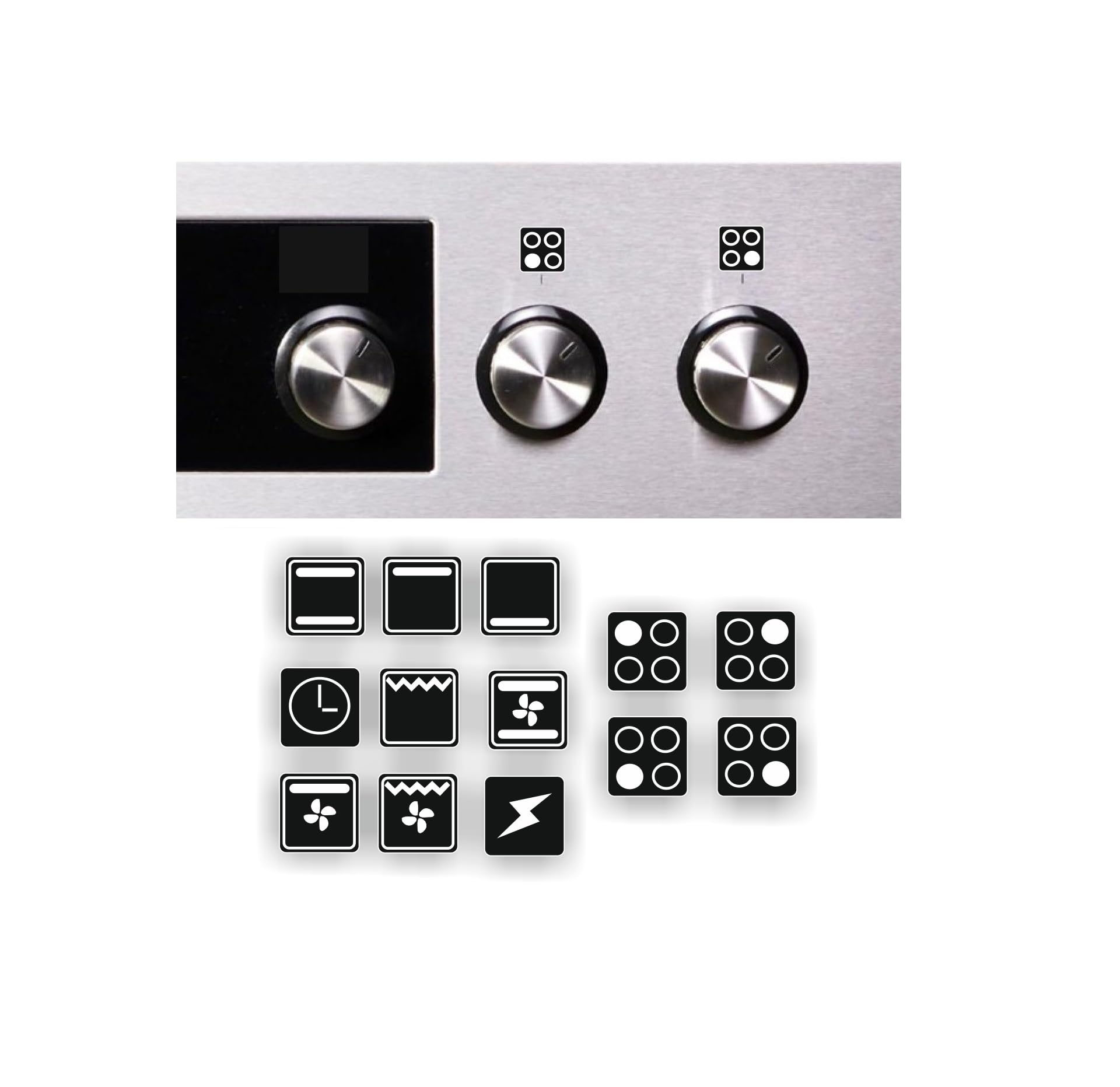 Verkauflade By Chr/Su White Icons On Black Background A Set Of Cooker Stickers For Electric Cooker Gas Cooker Ovens Symbol For Marking (Rpm2/1) (White Symbols On Black Background, 9Mm)