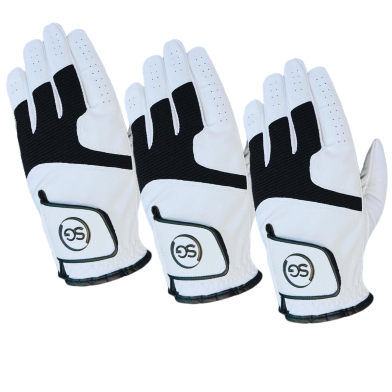 Pack of 3 Synthetic microfiber Men's Golf Gloves Cabretta Leather Thumb, Palm Patch, Suitable for All Weather Conditions