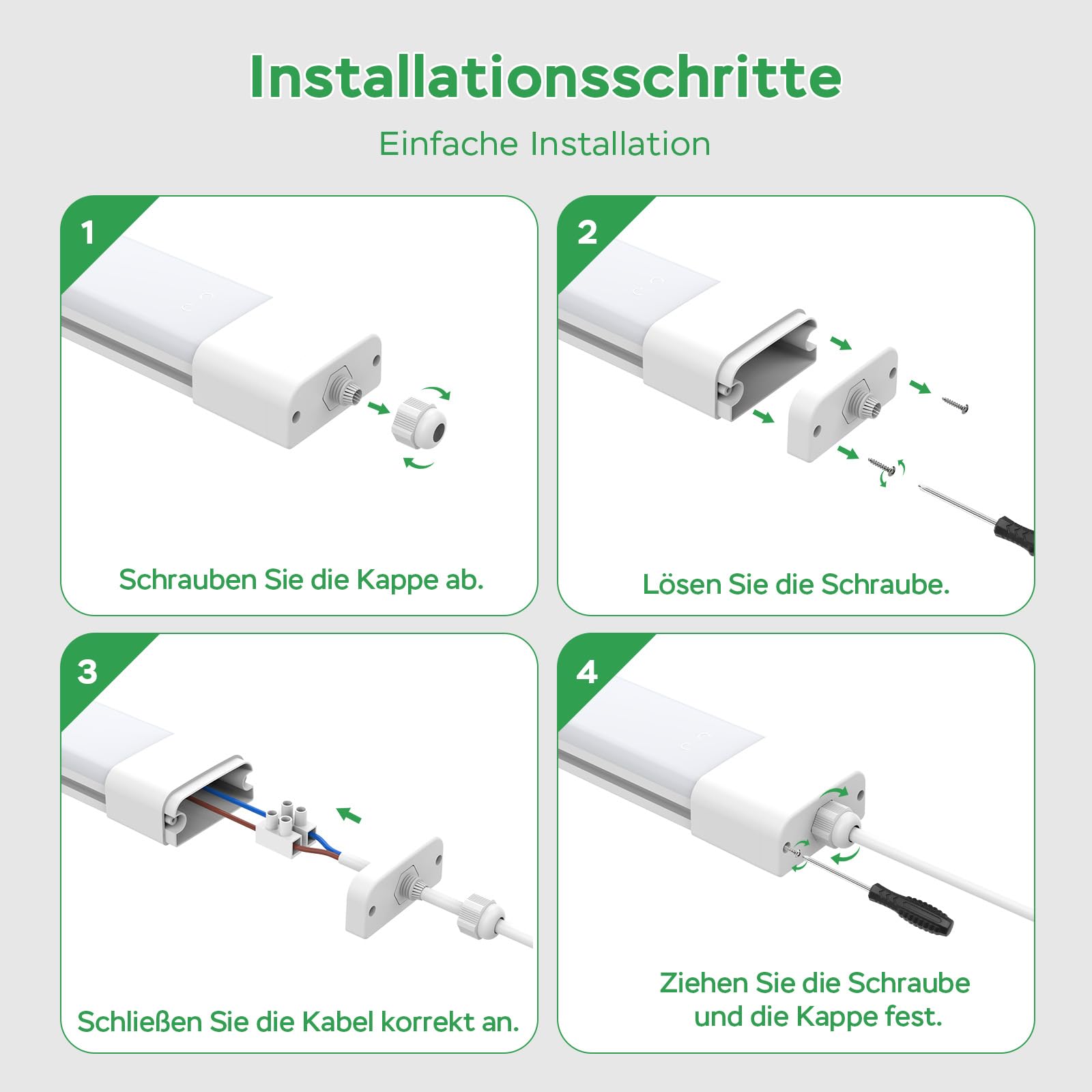 Modlicht Feuchtraumleuchte Led 60cm, 18W 1980LM werkstattlampe 4000K Neutralweiß, LED Deckenleuchte IP65 Wasserfest Wannenleuchte, kellerlampe für Büro Keller Garage Lager
