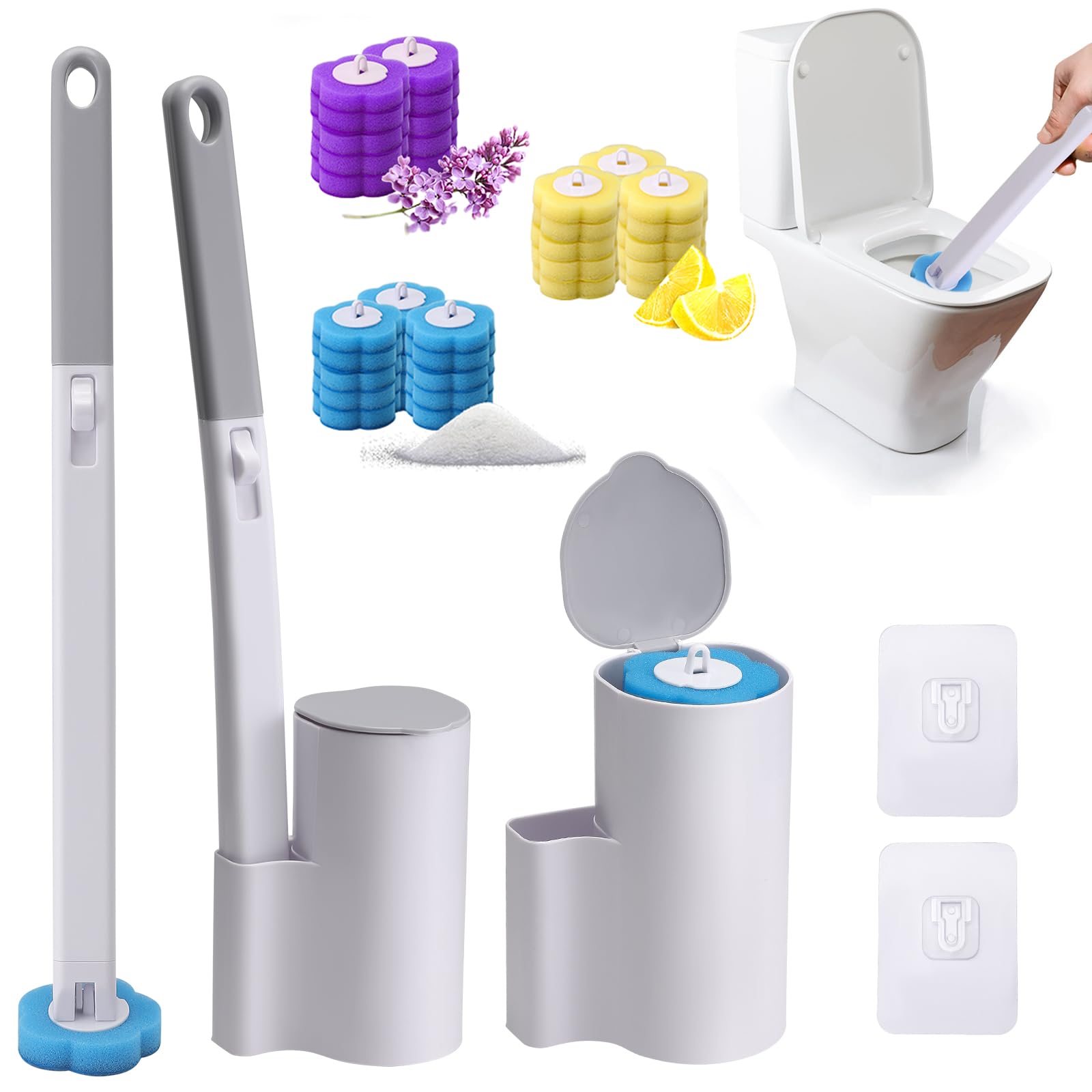 Disposable Toilet Brush, 2 Pack Wall Mounted Toilet Brush & Holder Set with 48 Cleaner Refills, Disposable Toilet Cleaning System for Bathroom, Sink, Bathtub, Floor, Toilet Accessories