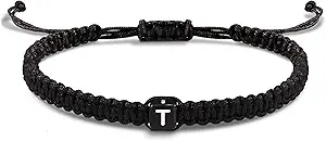 Initial Bracelets for Women Men Gifts for Her Teen Girl Best Friend Birthday Graduation Dainty Braided Bracelets Letter A-Z Charm Adjustable Link Mother's Day Jewelry Mom Christmas Gifts Valentine's Day Jewelry