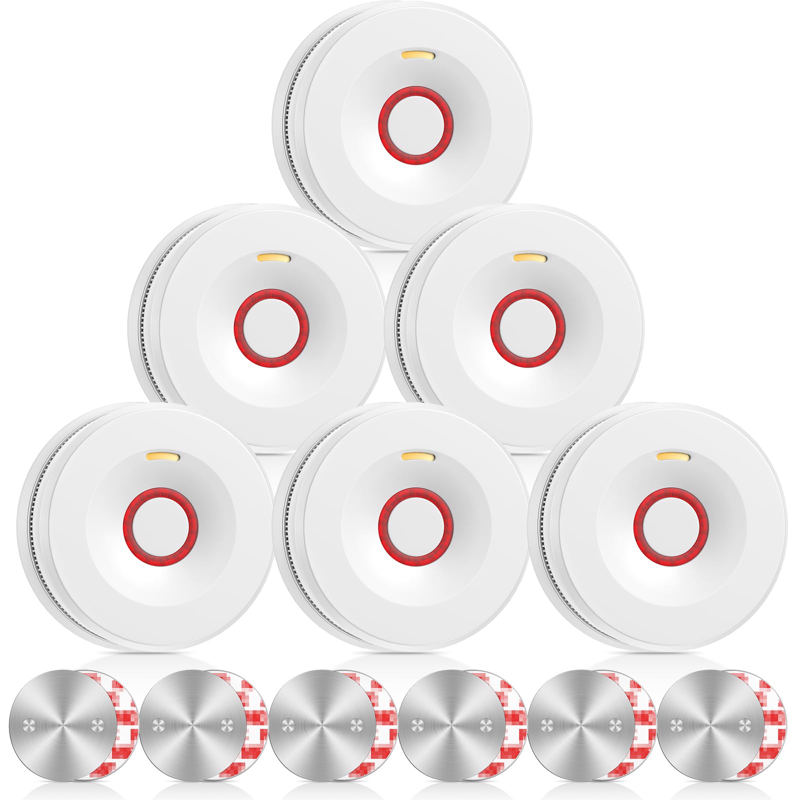 Rauchmelder, Feuermelder mit 10 Jahre Batterie, Brandmelder mit Magnethalterung und Starken Klebepads, Rauchwarnmelder, DIN EN 14604 Zertifiziert, 6er Set