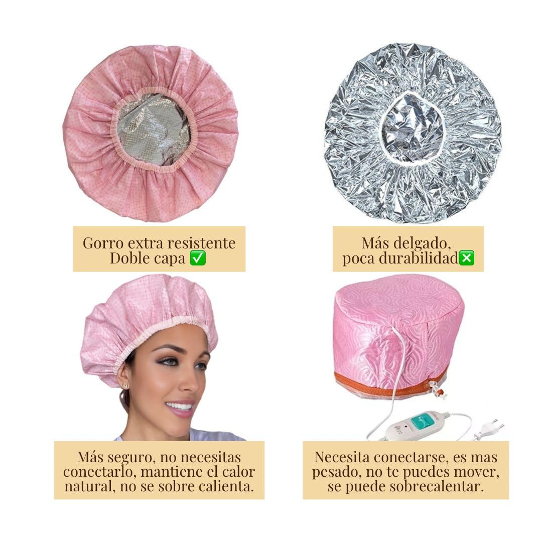 Gorro Térmico para Cabello de Tratamientos Hidratación Profunda o Tintes - Gorro 2 capas -Gorro de Papel de Aluminio- Gorro de Cuidado de Doble Capa Reutilizable-Rosa-(talla única-1 ud.) (1ud)
