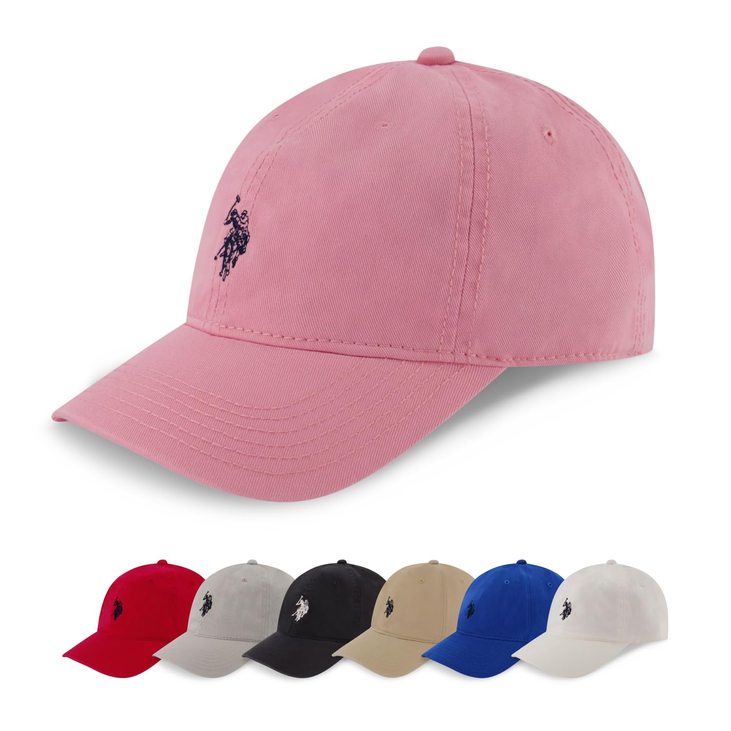 U.S. Polo Assn. Baseball Cap, 100% Cotton Adjustable Dad Hat with Small Pony Logo Pink