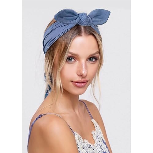 Miniatura 4 de Jesries Diademas para mujer, bandas antideslizantes para el cabello con lazos, orejas de conejo, entrenamiento, correr, deporte, sudor, banda