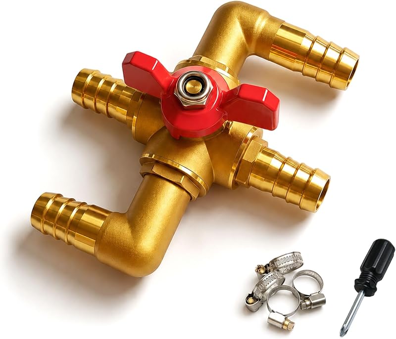 Válvula de control del calentador de latón macizo de 5/8 pulgadas, conector de válvula de derivación automotriz con púa para manguera de 5/8", válvula de bola de aire acondicionado para automóvil con interruptor