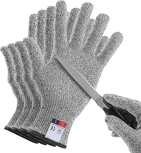 4 PCS (M+L) Cut Resistant Gloves Food Grade Level 5 Hand Protection,Kitchen Cut Gloves (Large+Medium)