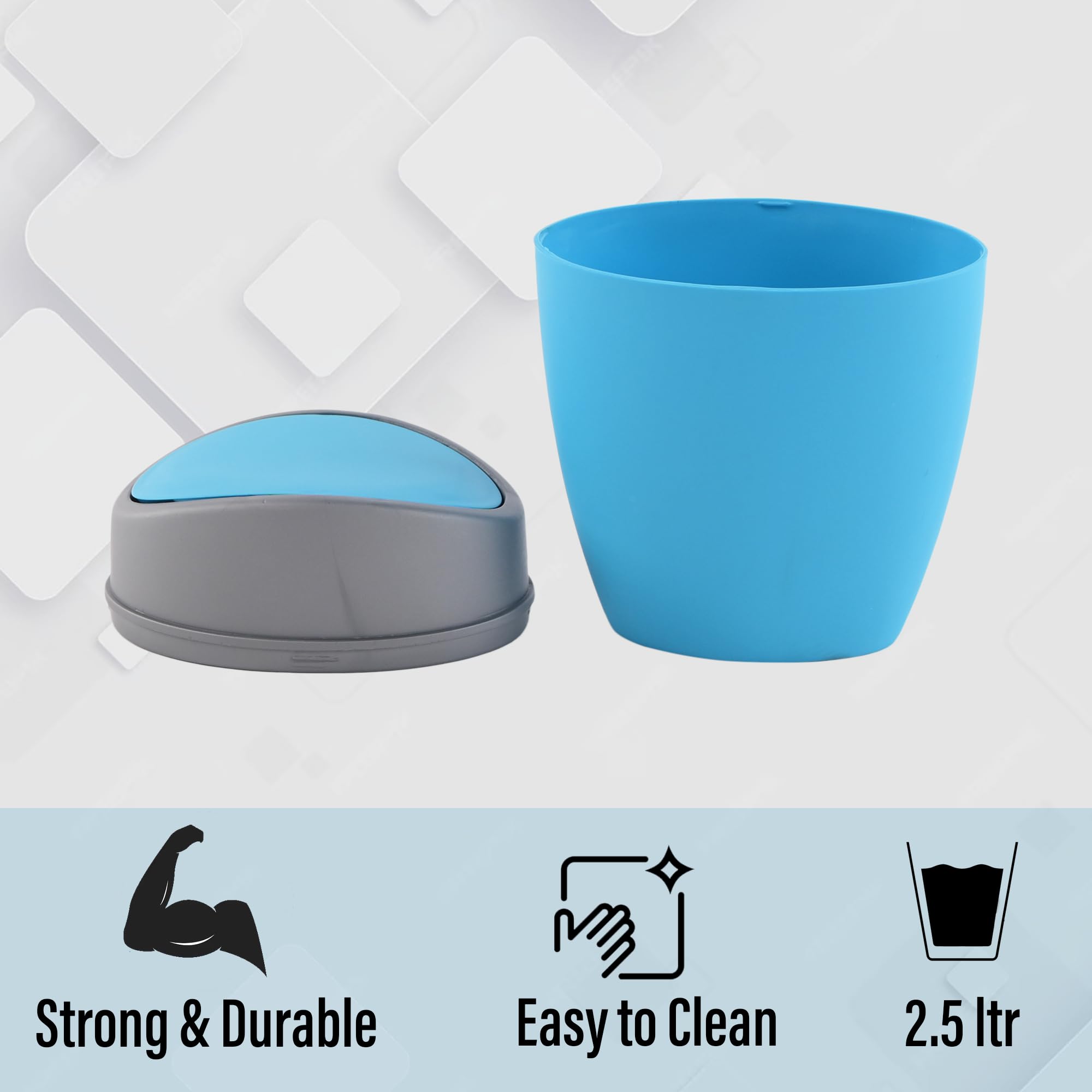 Mini Dustbin - 2.5L Swing Lid Trash Can -6