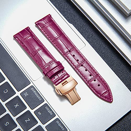 Calfskin Leather Quick Release Watch Band 10 Colors Replacement Alligator Strap With Rose Gold Butterfly Deployment Buckle 12Mm 13Mm 14Mm 16Mm 17Mm 18Mm 19Mm 20Mm 21Mm 22Mm 23Mm 24Mm For Men Women #TOP1